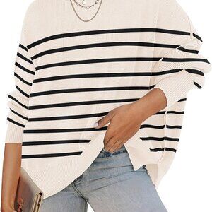 Women's Fall 2025 Casual Long Sleeve Crew Neck Side Slit Oversized Ribbed Knit P